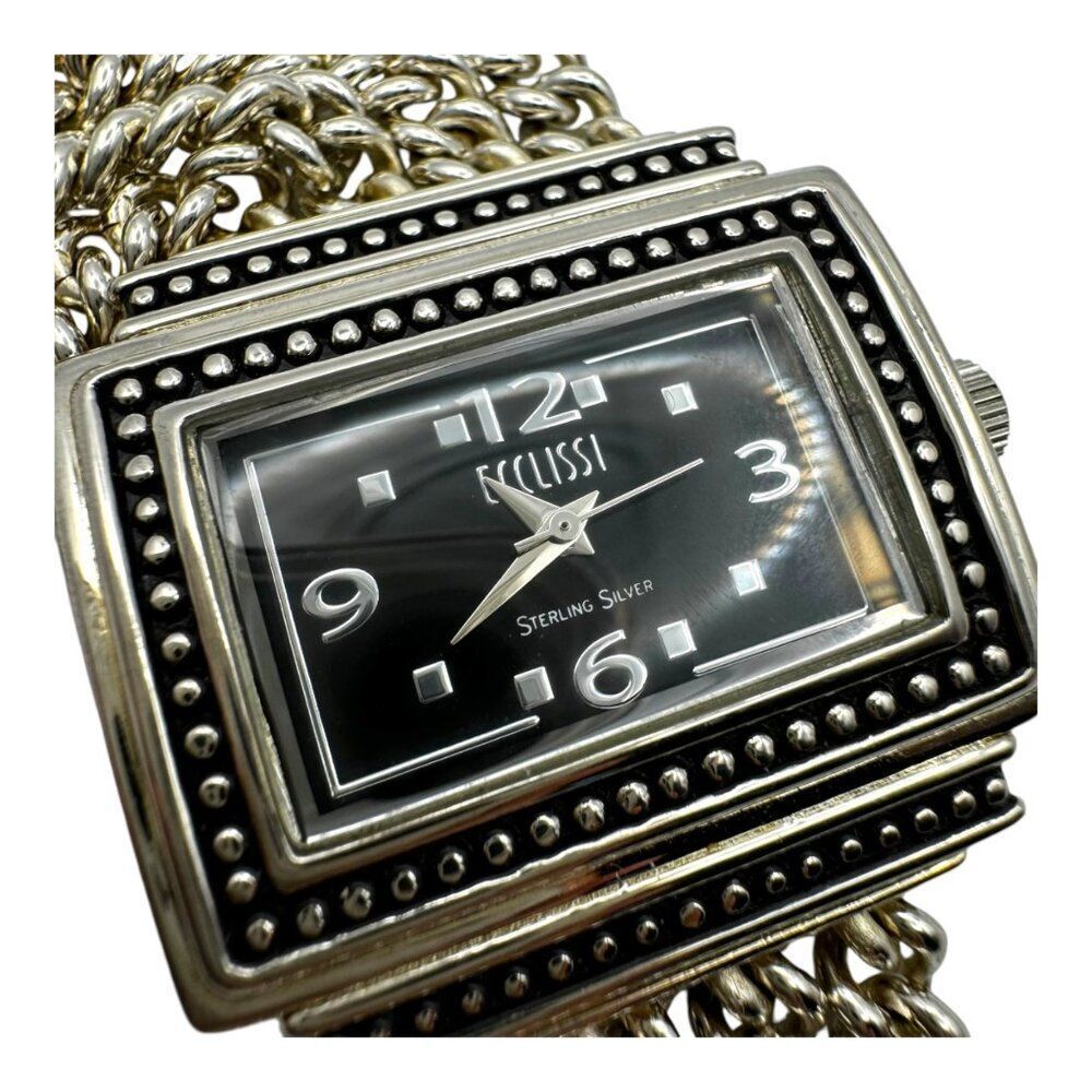 Eclissi Sterling Silver Womens Watch Rectangular Face Multi Strand Chain Band